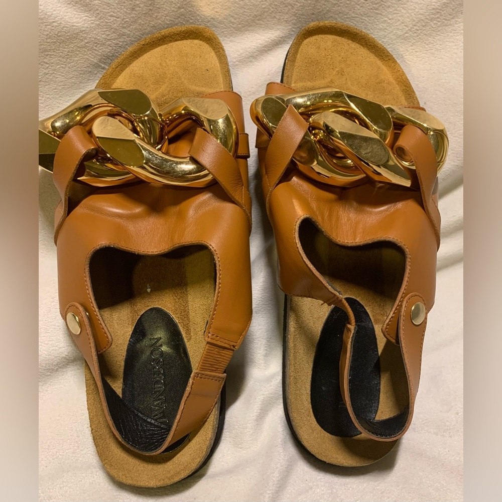 JW ANDERSON Cognac Brown Leather Chain Link Slingback Sandals size 12 NWOB - Picture 12 of 16